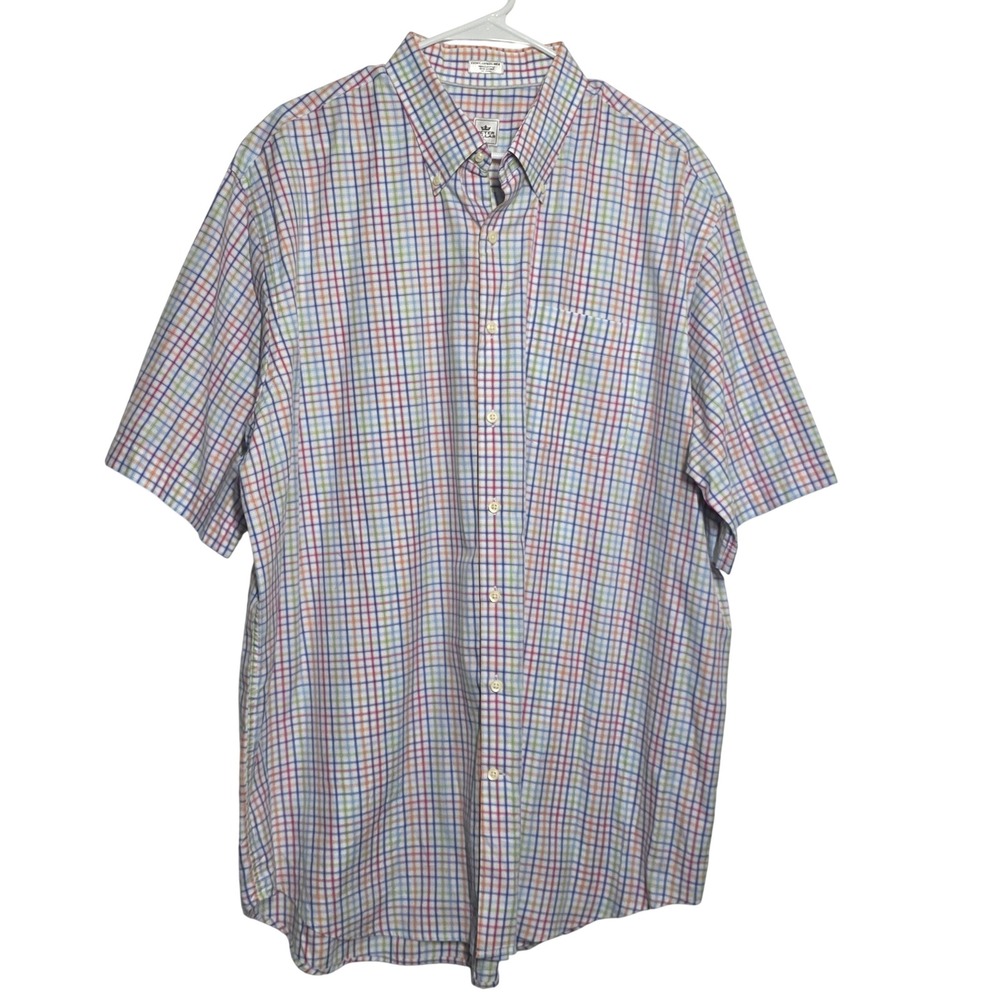 Peter Millar‎ Mens XXL Short Sleeve Plaid Button Down Shirt Multi Color Cotton